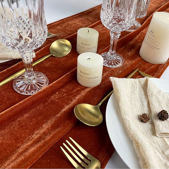 Luxurious Velvet Table Runner, Terracotta 120 Inches Wedding Table Runners, 10ft Velvet Home Party Table Decorations - Image 7