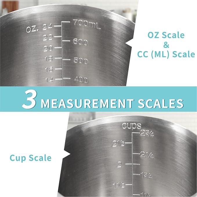 Measuring Cup, [Upgraded, 3 Measurement Scales, Including Cup Scale, ML Scale, Ounce Scale], Newness Stainless Steel Measuring Cup with Marking with Handle, 24 Ounces (0.7 Liter, 3 Cup) - Image 2