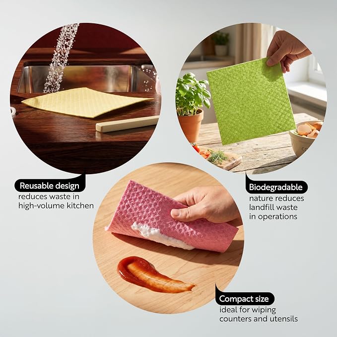 Restaurantware Yellow Reusable Swedish Dishcloth, 6.8 x 7.7 in, 10 Pack - Image 3