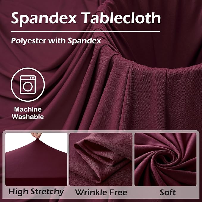 2 pk Burgundy Spandex Tablecloth 6ft with Ruffled Tables,Wrinkle Free High-Stretch Fitted Table Cloths for 6 Foot Rectangle Tables,Elastic Maroon Spandex Table Covers 6 ft for Weddings Banquet Dinning - Image 5