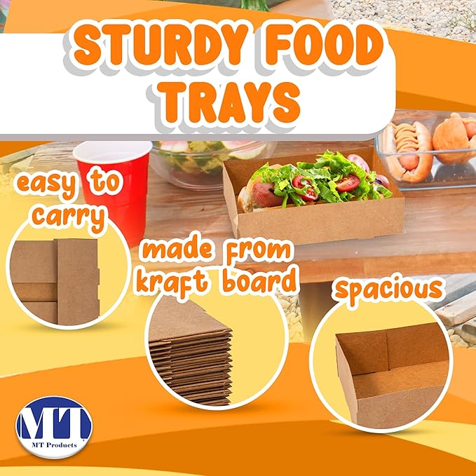 MT Products Kraft Stadium Trays 8.6" x 5.5" x 2.25 - Medium 4 Corner Pop-Up Food Trays (Pack of 25) - Made in The USA - Image 3