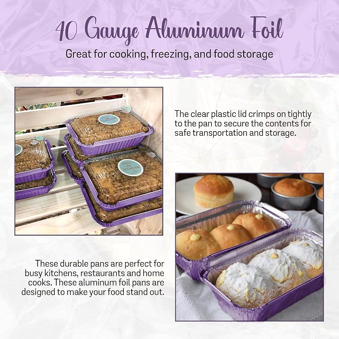 KitchenDance 1.5 lb. Colored Foil Takeout Containers With Lids - Heavy Gauge Aluminum Containers - Casserole Dish Disposable Pans for Cooking, Freezing, Food Prep, Storage - 7650 (Purple, 125) - Image 5
