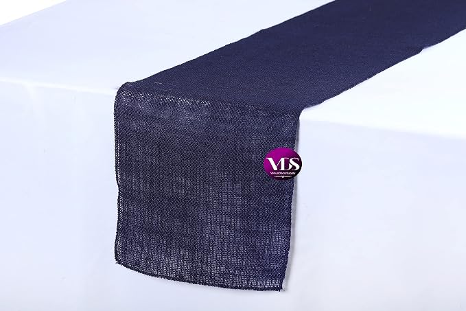 VDS Pack of 12, Burlap Table Runner 100% Natural Jute Rustic Hessian Table Cloth Centrepiece for Wedding Bridal Shower Birthday Event Party Banquet Table Decoration (Size 12X108 Inch)(Navy Blue) - Image 2