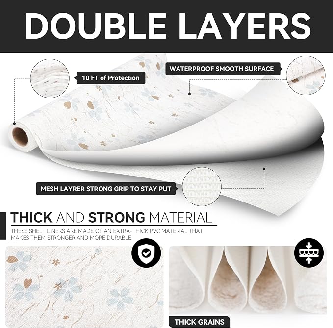 RAY STAR 12X120 Inch Shelf Liner for Kitchen Cabinets, Non-Adhesive Cabinet Liner Washable, PVC Drawer Liner for Dresser Non-Slip Bathroom (Floral)(3 Roll) - Image 5