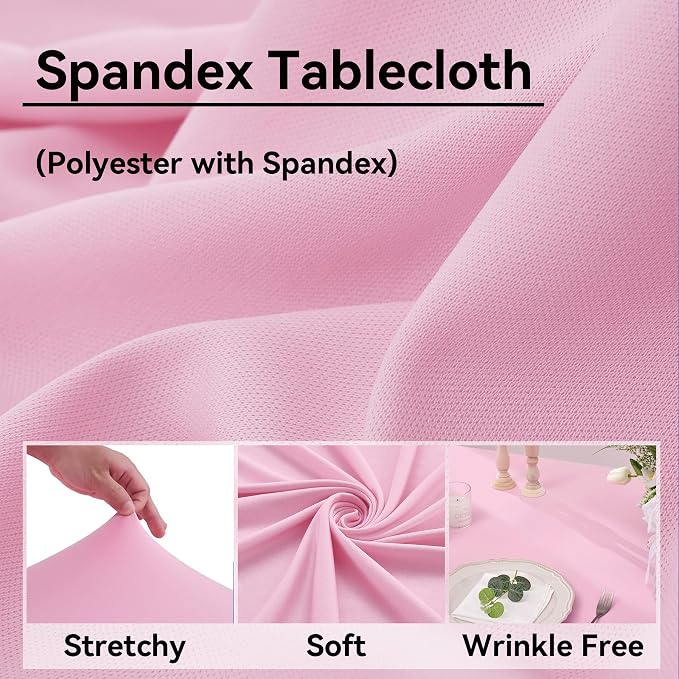 NSSONBEN 6 pk Baby Pink Spandex Tablecloth 6ft with Ruffle Table Skirt, Wrinkle Free Stretchy Fitted Tablecloths for 6 Foot Rectangle Tables, Elastic Spandex Table Covers for Weddings Parties Banquet - Image 4