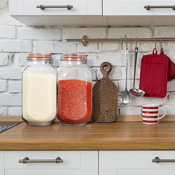 Huichuiero 1 Gallon Square Glass Storage Jars with Airtight Lids, 2 Pack | Large Pickle Jars, Glass Canister, Pantry Storage, Fermenting, Flour & Sugar, Kombucha, Sun Tea, Extra Labels & Gasket - Image 5
