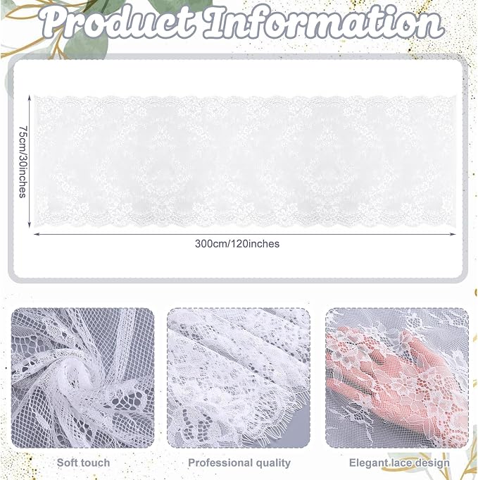 Remagr 12 Pcs White Lace Table Runner 30 x 120 Inch Vintage Rustic Boho Table Runners Embroidered Floral Lace Decor for Wedding Party Bridal Shower Baby Shower - Image 2