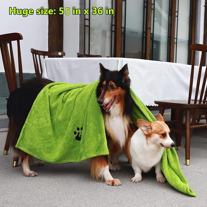 Dogvingpk Extra Large Dog Towels for Drying Dogs - Super Absorbent Soft Quick Dry Microfiber Pet Bath Towel for Large & Medium Dogs, 55 * 36 Inch Green - Image 3