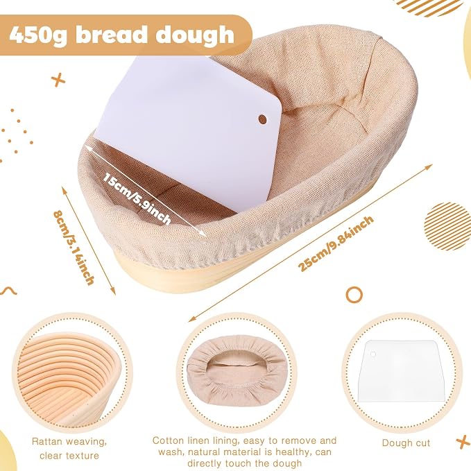 Ziliny 6 Pack Bread Banneton Proofing Basket for Sourdough,10 Inch,Oval | Natural Rattan Basket with Linen Liner, Non-stick Dough Proofing Bowls for Home Baking, Artisan Bread Shaping Kit - Image 2