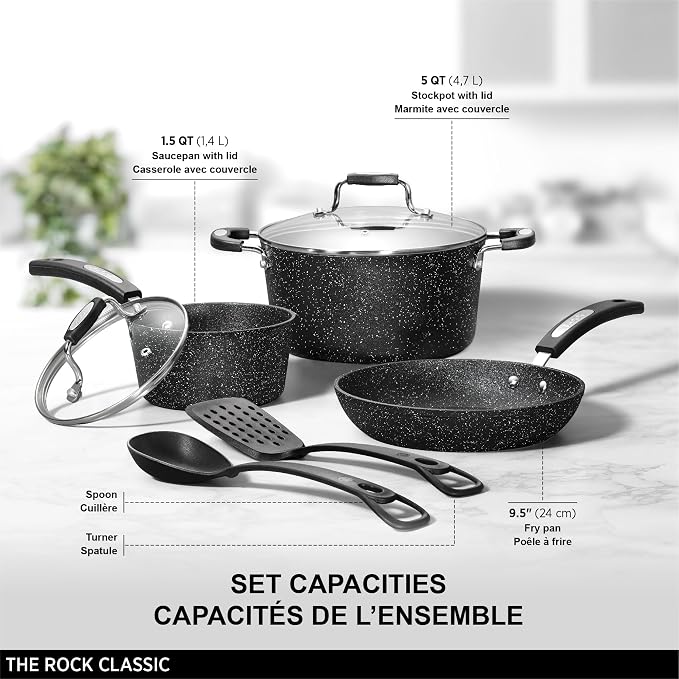 Starfrit The Rock 7PC Non-Stick Cookware Set, Forged Aluminum, Black - Image 6