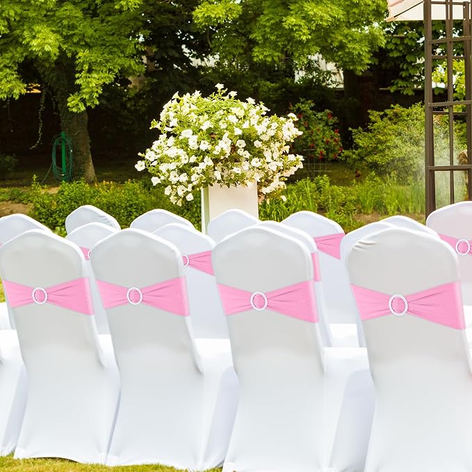 Pink Chair Sashes 25 Pack Spandex Stretch Chair Band Sashes with Buckles for Folding Chairs Wedding Party Reception Baby Shower Events Banquet Decorations - Image 6
