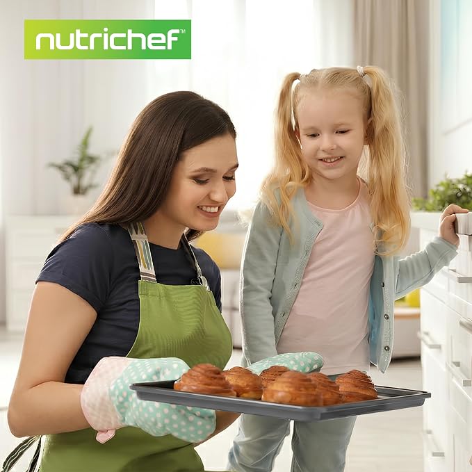 NutriChef 8-Piece Nonstick Stackable Bakeware Set - PFOA, PFOS, PTFE Free Baking Pans Set w/Non-Stick Coating, 450°F Oven Safe, Round Cake, Loaf, Muffin, Wide/Square Pans, Cookie Sheet (Gray) - Image 8