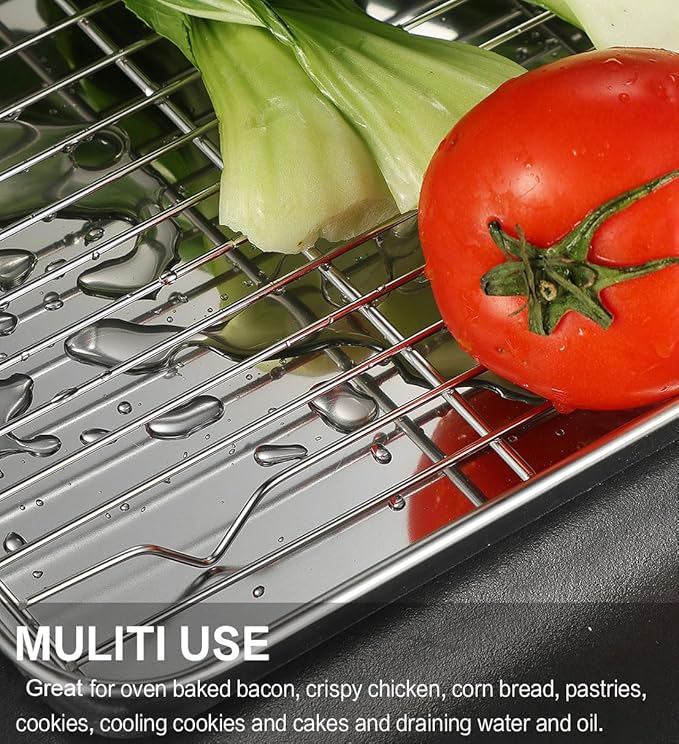 M MCIRCO Baking Sheet with Cooling Rack, Baking Mat Set, Set of 6 | Stainless Steel Cookie Pan with Cooling Rack, 2 Sheets + 2 Racks + 2 Mats,Baking Pan, Size 16 x 12 x 1 Inch Easy Clean - Image 7
