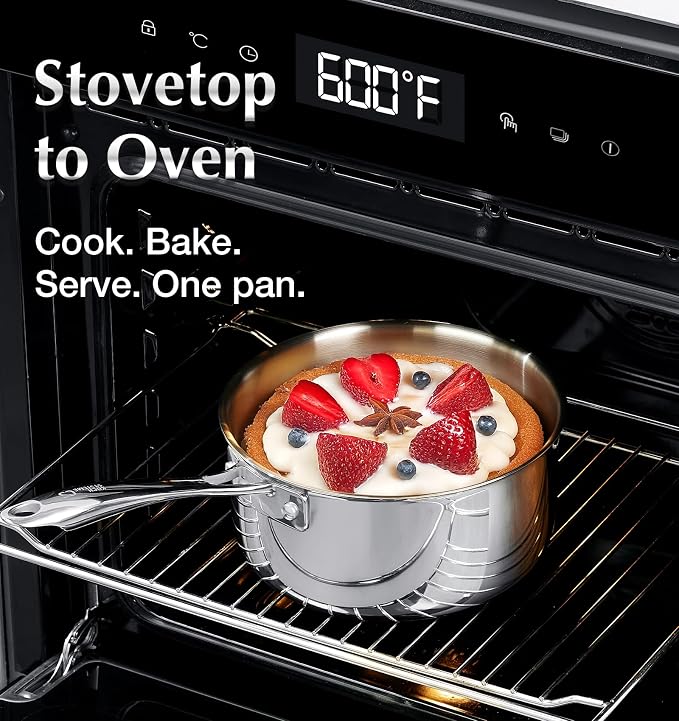 KOCH SYSTEME CS 4 Quart Stainless Steel Saucepan with Lid, Tri-Ply Stainless Steel Pot 4QT, Large Cooking Pot, Sauce Pan with Stay Cool Handle, Induction Compatible Pot, Oven Safe 600°F - Image 6