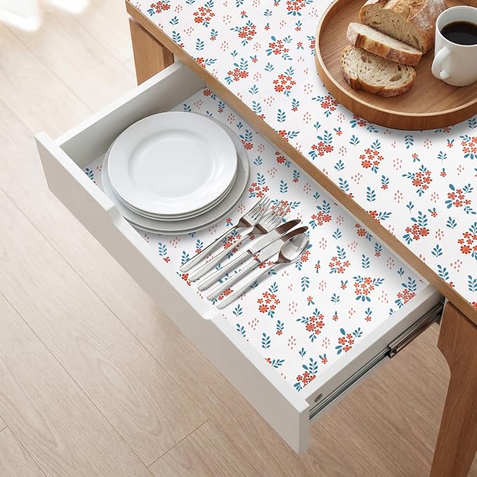 RAY STAR 18 Inch x 8 Ft Shelf Liner for Kitchen Cabinets, Non-Adhesive Cabinet Liner Washable, Drawer Liner for Dresser Non-Slip Bathroom [White Red Floral](10 Rolls) - Image 7