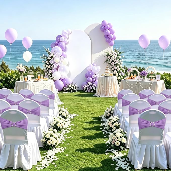 LEBENGURU Purple Stretch Chair Sashes 30pcs with Buckle Slider - Image 2