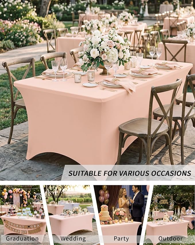 Fixwal 2 Pack 6FT Light Pink Tablecloth Rectangle Spandex Table Cover - Image 7