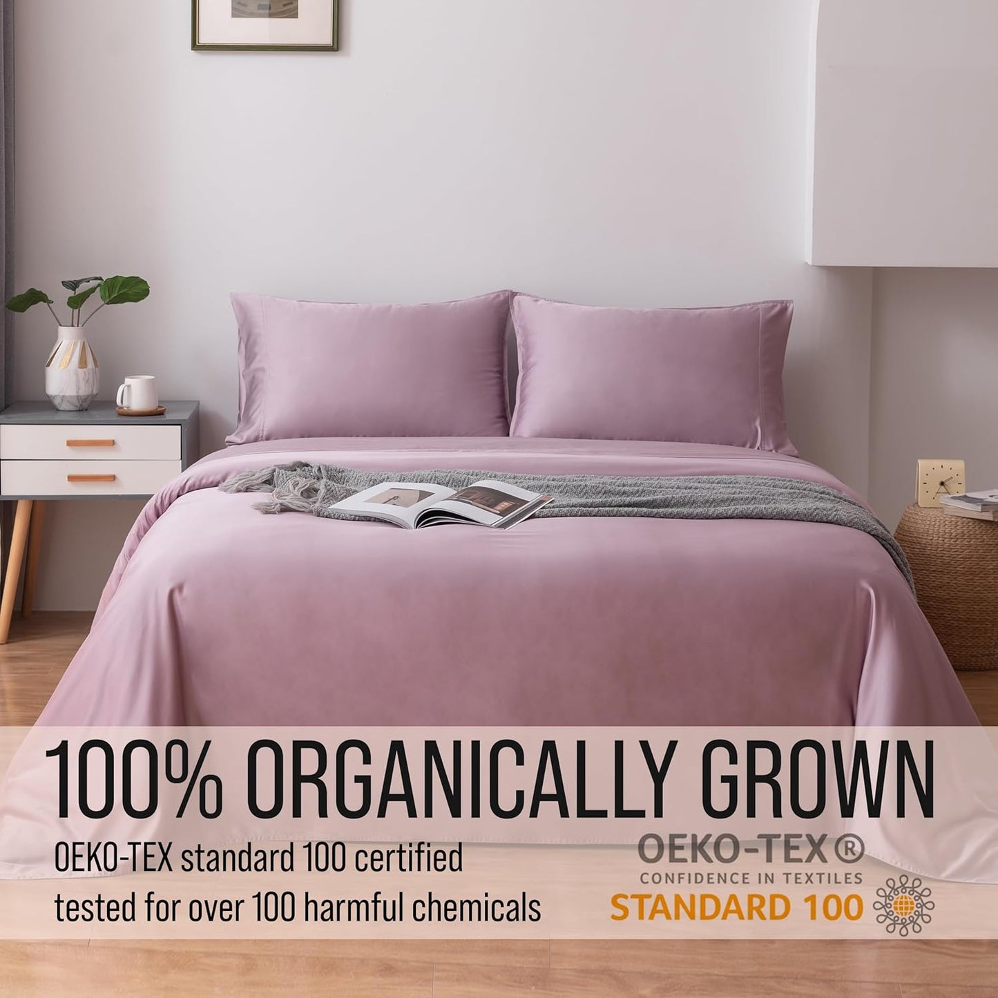 Bella Coterie Luxury Bamboo Viscose Split King Size Sheet Set | 100% Organically Grown | Ultra Soft | Cooling for Hot Sleepers | 18" Deep Pocket [Lilac]