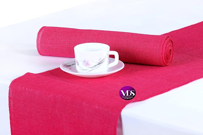 VDS Pack of 20, Burlap Table Runner 100% Natural Jute Rustic Hessian Table Cloth Centrepiece for Wedding Bridal Shower Birthday Event Party Banquet Table Decoration (Size 12X108 Inch)(Magenta) by VDS