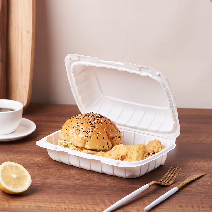 Jaluxing 9X6 1-Compartment 50-Pack Plastic Clamshell Food To Go Box Containers Carryout For Sandwich Salad Heavy Duty Disposable Hinged With Secure Snap Lid (Formerly FULING) - Image 4