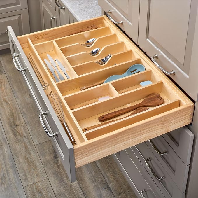 Rev-A-Shelf Trim-to-Custom-Fit Utensil Drawer Organizer, 33.11"x21.97" | Spoons, Forks, Silverware, and Cutlery Drop-In Storage Tray for Kitchen Cabinet Organization - Image 2