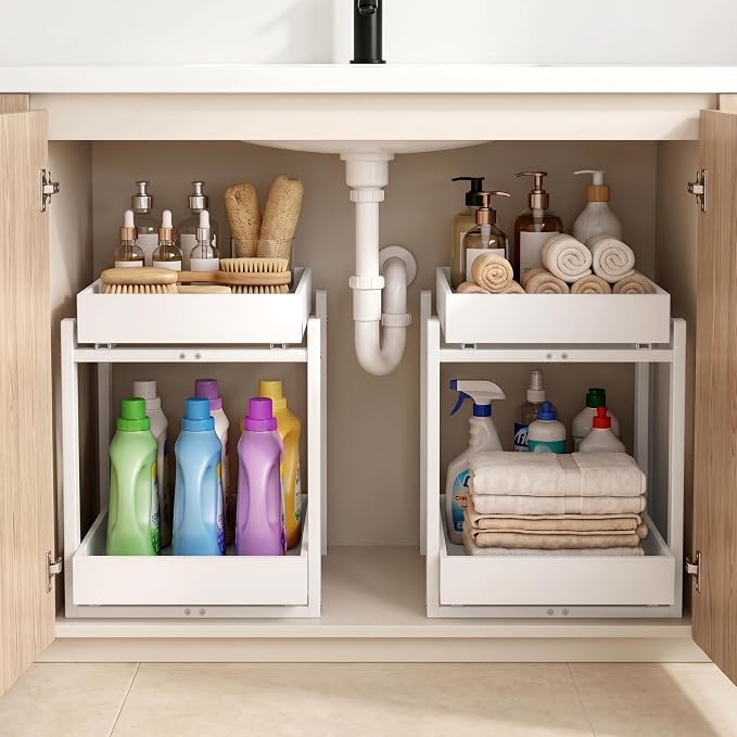 MHXW SXPN Bamboo Under Sink Organizer, 2 Pack Pull Out Cabinet Organizer - Image 5