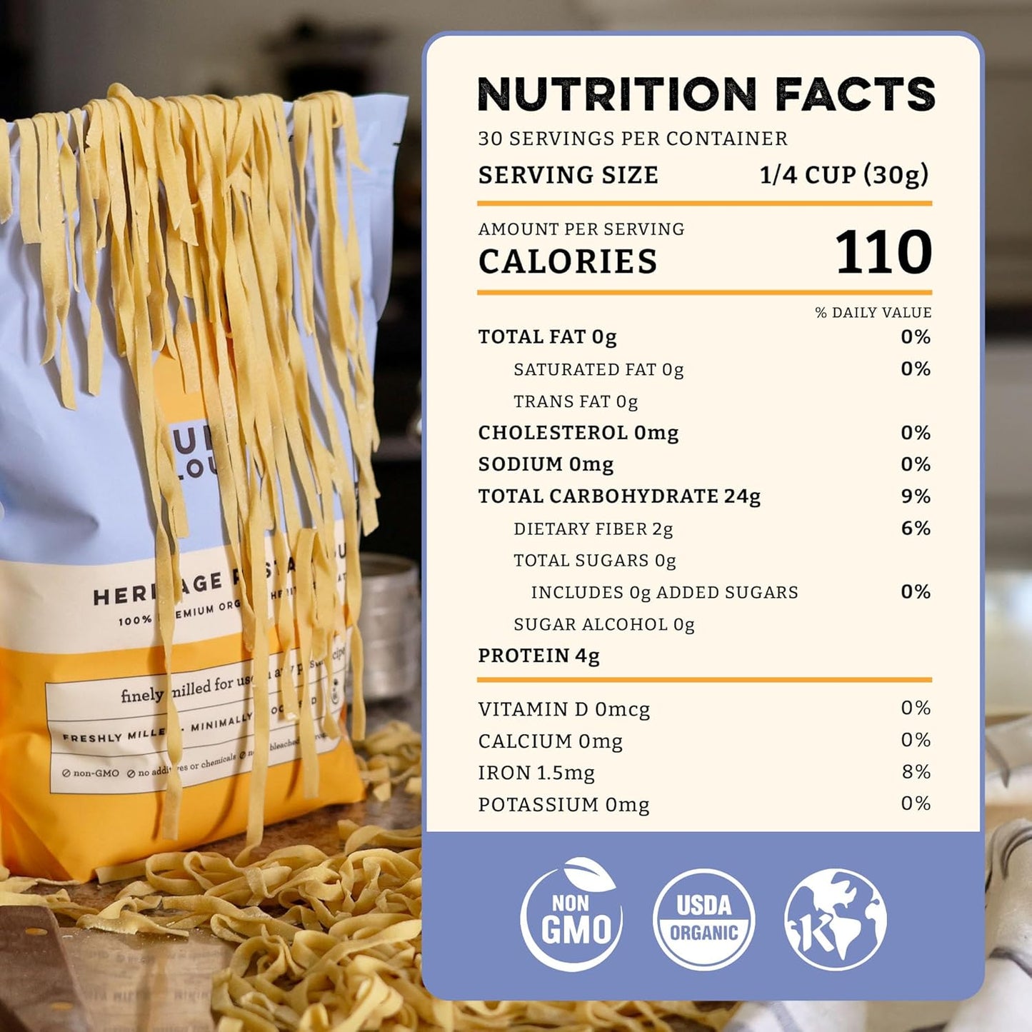 Sunrise Flour Mill USDA Organic Heritage Pasta Flour - 2 lbs | Milled from Hard Red Wheat | Easier to Digest with Less Bloating | No Bleaching or Bromating | Zero Additives