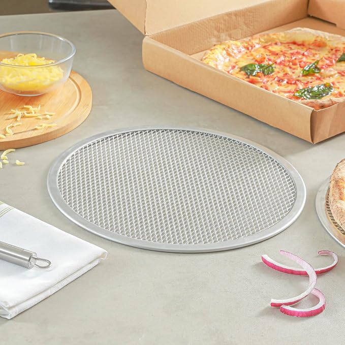Restaurantware 11 Inch Aluminum Pizza Screen Pack of 12 Mesh Baking Tool For Crispy Crust, Lightweight Stackable Seamless Rim Rust-Resistant Baking Screen, Reusable for Pizzerias, Home Oven Use - Image 3
