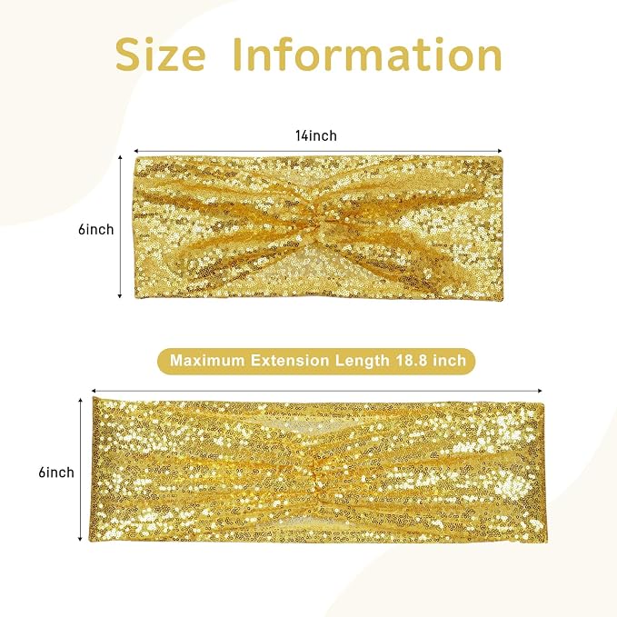 SquarePie Pack of 10 Sequin Chair Sashes Gold Glitter Decorative Bows Bands for Wedding Banquet Party Decor - Image 3