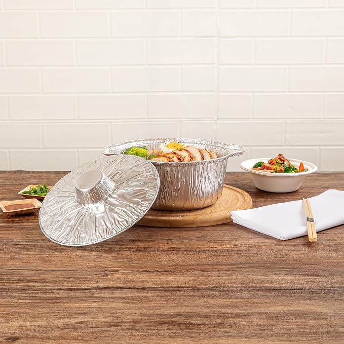 Foil Lux 60 Ounce Pans And Lids, 100 Disposable Pots With Lids - Oven-Ready, Stove Compatible, Aluminum Foil Baking Pans, Freezable, For Outdoor Camping, Vacation, Picnic, And More - Restaurantware - Image 4