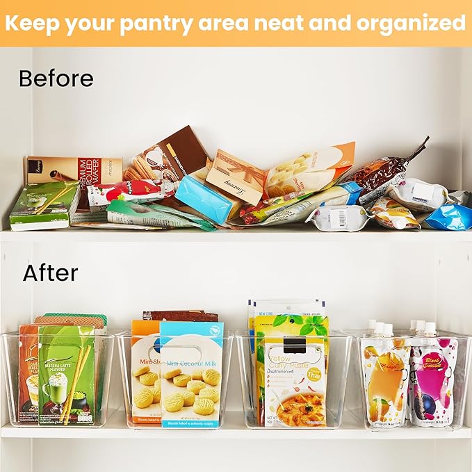 YIHONG 12 Pack Clear Storage Bins, Pantry Organizer Bins with Handle, Large | Plastic Bins, Pantry Storage Containers for Kitchen, Freezer, Cabinet, Closet, Bathroom, Under Sink Organizers and Storage - Image 3