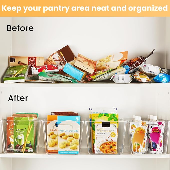 YIHONG 6 Pack Clear Storage Bins, Pantry Organizer Bins with Handle, Large | BPA-free Plastic Bins, Pantry Storage Containers for Kitchen, Freezer, Cabinet, Closet, Bathroom, Under Sink Organization - Image 3