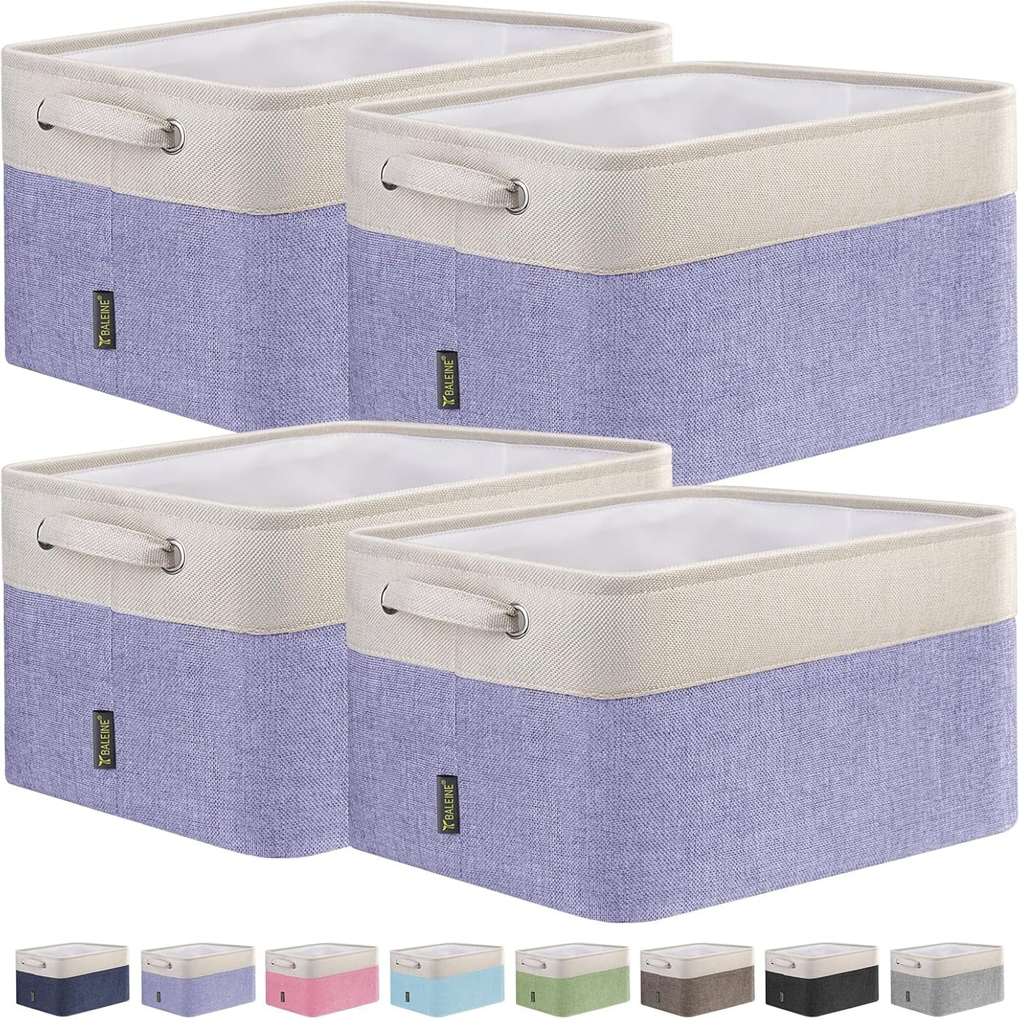 BALEINE 4 Pack Fabric Storage Bins for Shelves, Linen Storage Baskets for Organizing, Decorative Closet Bins for Clothes, Home (Lavender, 15''x11''x9.5'')