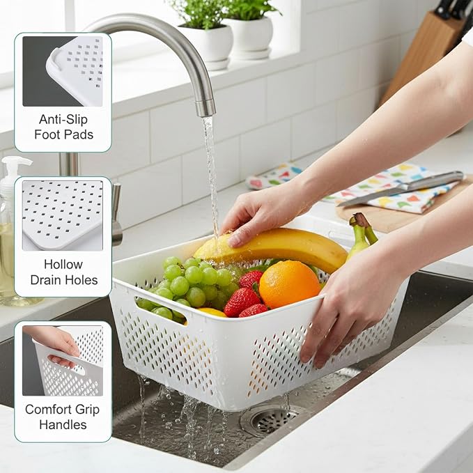 5 Pack Large Fruit Storage Containers for Fridge with Removable Colander | Plastic Food Storage Containers with Lids Airtight-Leak Proof Refrigerator Organizers and Storage of Vegetable - Image 5