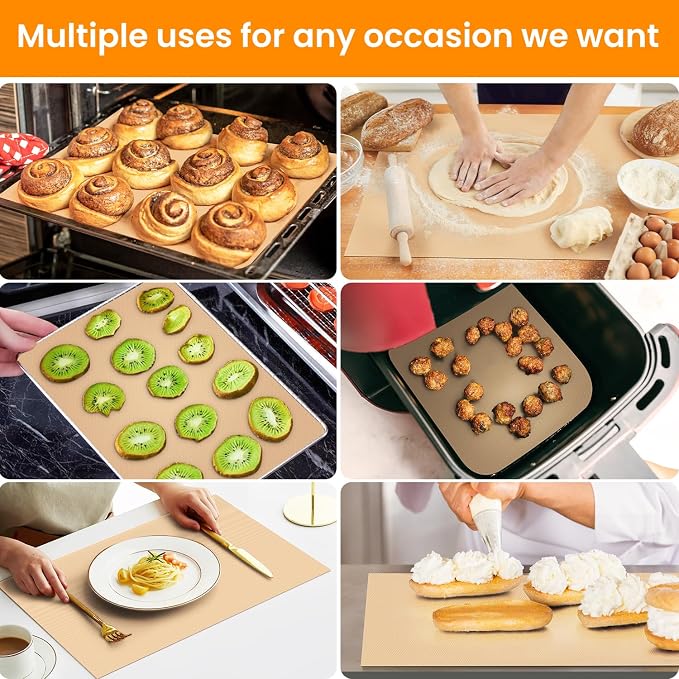 Silicone Baking Mat Roll-Non-slip Silicone Kitchen Counter Mat, Countertop Protector, Silicone Pastry Mat, Non-Stick Reusable Air Fryer Linner, Pan Liner, Oven Liner, Freeze Dryer Mat - Image 6