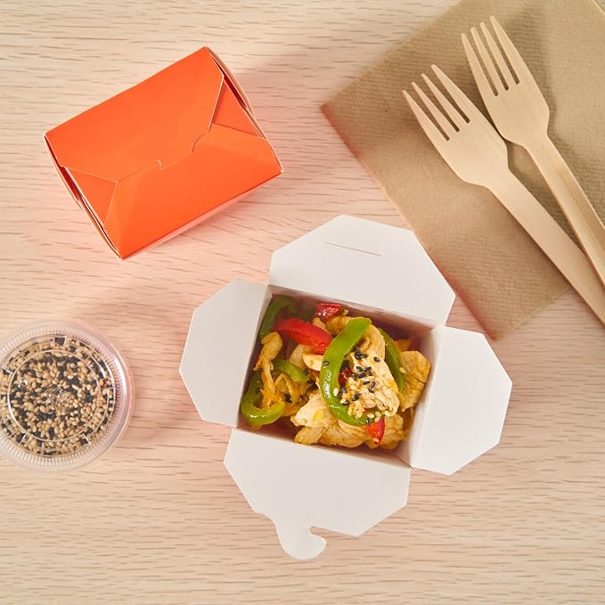 Restaurantware Chinese Take Out Boxes 200 Pack of 8 oz Grease-resistant Party Take Out Food Containers Disposable Stackable Asian Square Orange Paper To Go Boxes For Restaurants - Image 10