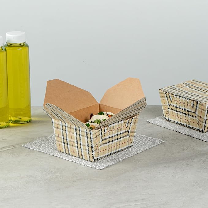 Restaurantware-Bio Tek 5.1 x 4.1 x 2.6 Inch Food Containers, 200 Durable Takeaway Boxes - Disposable, Sturdy, Plaid Paper 30 Ounce Takeout Boxes, Rectangle, For Takeouts And Delivery, Or Picnics - Image 6