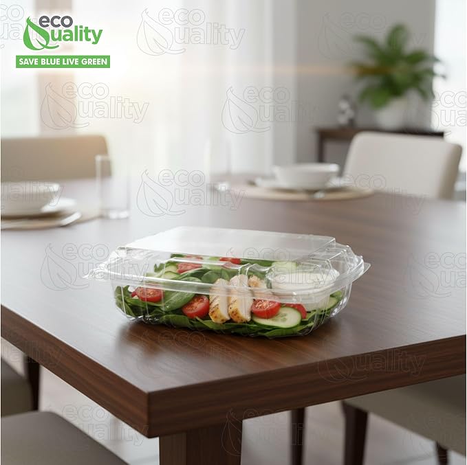 EcoQuality Clear Hinged Lid Clamshell Plastic Container 8 x 8 x 2 inches - Single Compartment Take out Containers for Salad, Pastry, Cake for Restaurants and Food Industry (25) - Image 5