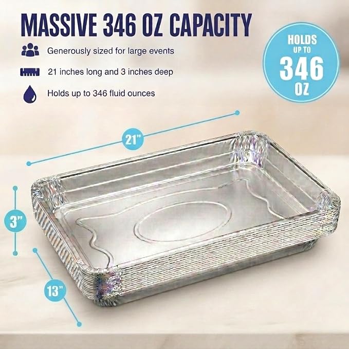 (25 Count) Full Size Deep Steam Table Pans With Lids | Foil Pans with Lids | Disposable Food Containers for Baking, Freezing, and Storage (21” x 13” x 3”) - Image 2