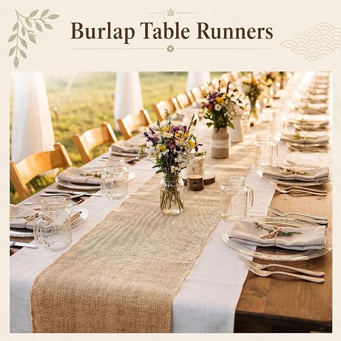 12" x 11 Yards Burlap Table Runner Roll with Finished Edges - Image 3