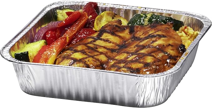 8x8 Disposable Aluminum Pans With Lids - 50 Pack Foil Pans For Cooking, Baking Cakes, Roasting & Homemade Breads - Disposable Food Containers With Foil Lids - Image 4