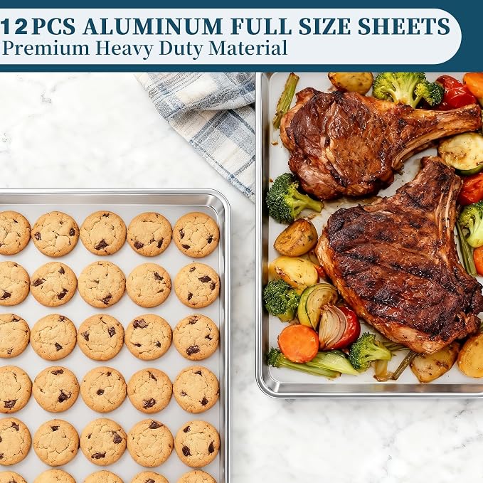 Full Size Commercial Quality Baking Sheet Pan, Bastwe Aluminum Cookie Tray Pan for Oven, Freezer, Bakery, Hotel Restaurant, Thick Steel Rim Prevents Warping (12 Pack, 26 x 18 Inch) - Image 3