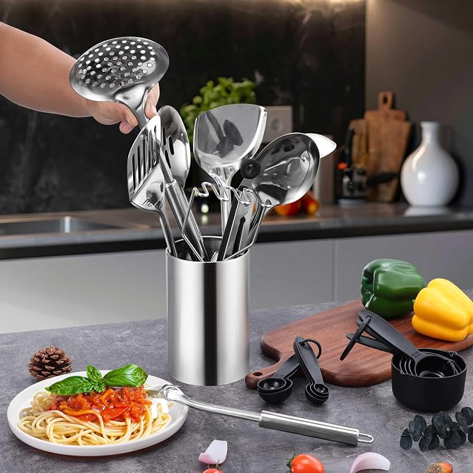 LIANYU 31-Piece Stainless Steel Cooking Utensils Set, Metal Kitchen Tools - Image 2