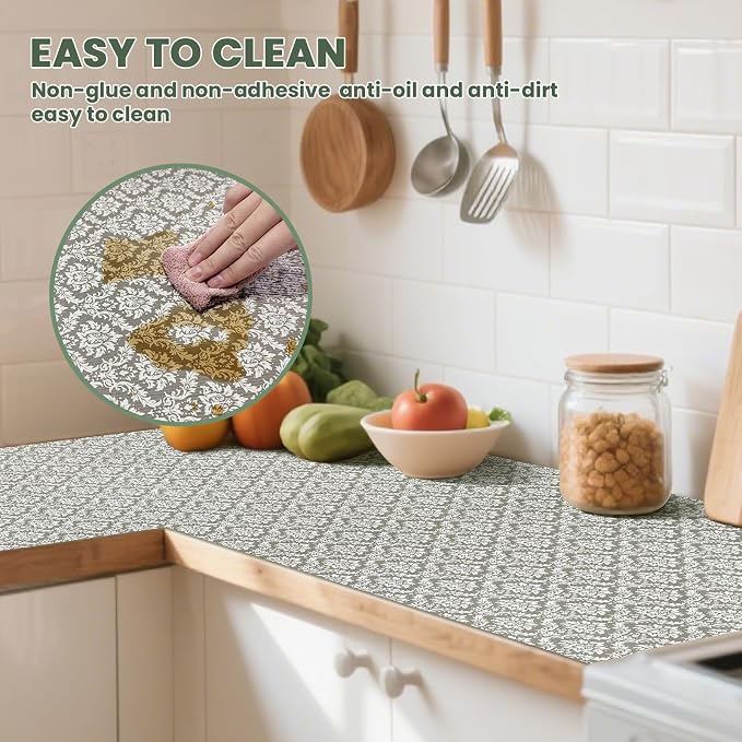 Drawer Liner and Shelf Liner for Kitchen Cabinet Liner Non-Adhesive Non-Slip Shelf Paper, Thick Strong Grip Waterproof Easy to Clean for Shelves, Cupboard, Desks, Baroque Pattern, 12 in x 10 FT - Image 6