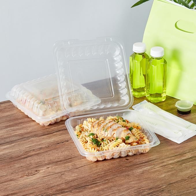 Restaurantware 40 oz Square Frosted Plastic Clamshell Container, 100 Pack - Image 4