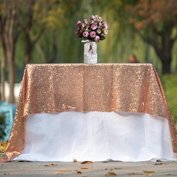JYFLZQ Rose Gold Sequin Tablecloth Glitter Table Cover 50x80 Inch Rectangle - Image 5