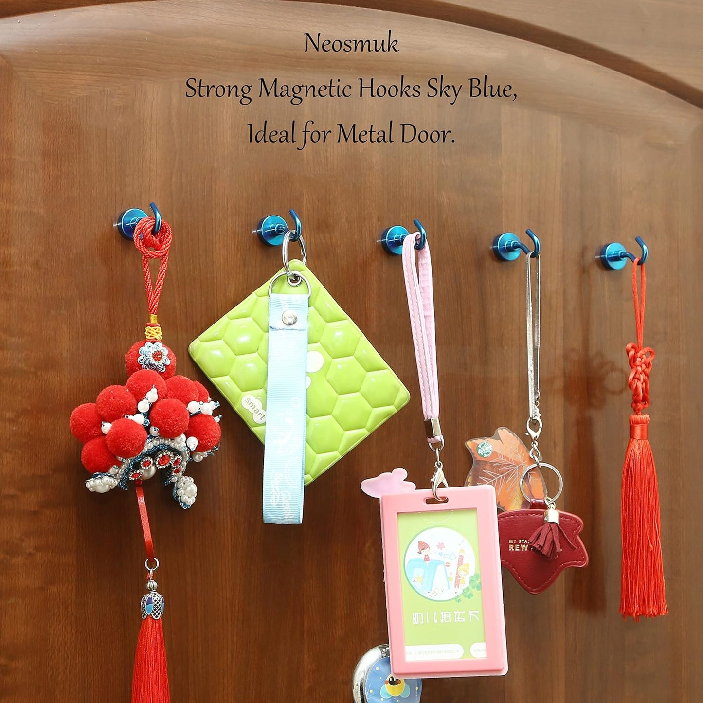 Neosmuk Magnetic Hooks,30lb+ Heavy Duty Earth Magnets with Hook for Refrigerator, Extra Strong Cruise Hook for Hanging, Magnetic Hanger for Curtain, Grill (Royalb+LUE, 15 Pack)