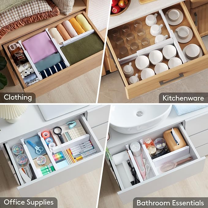 Lifewit 5 Pack Upgrade Drawer Dividers for Clothes, 4" High 11"-17" Adjustable Dresser Drawer Organizers, Expandable White Plastic Drawer Separators for Kitchen, Nursery, Office Organization & Storage | 5 Pack 11"-17" Expandable White Plastic Drawer Se... - Image 9