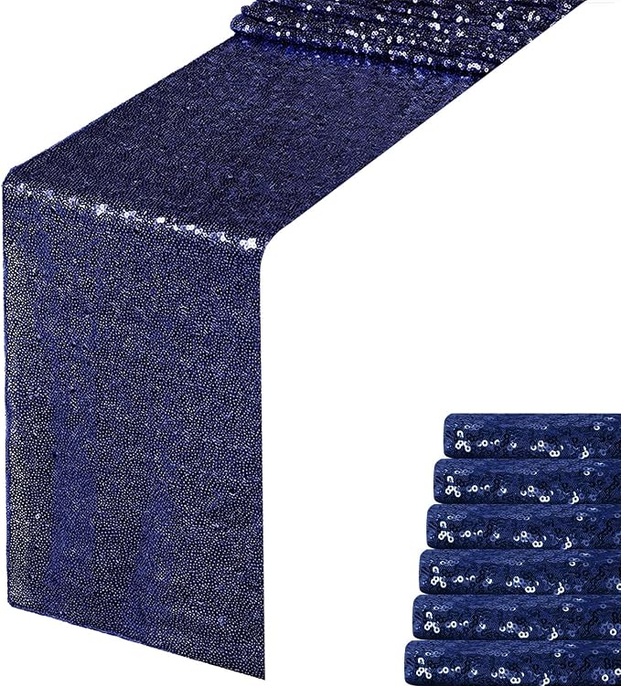 Navy Blue Sequin Table Runner 6 Pack 12''x72 Glitter Table Runner by WISPET