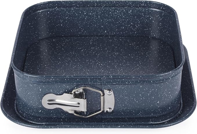 Russell Hobbs RH03425EU7 Nightfall Stone Square Springform Pan - 24cm Non-Stick Cake Tin with Loose Base & Serving Plate, Carbon Steel, Leakproof Baking Pan, for Cake, Cheesecake, Pies, PFOA Free by Russell+Hobbs